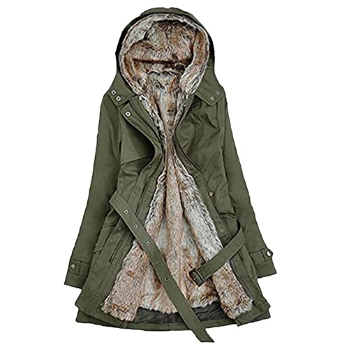 PAIDAXING Damen Winterparka Plüschfutter Winterjacke Lang Mantel Dicker Warme Wintermantel Fleecejacke Teddyfell Kapuzen Parka Regenmantel fur Wander Fahrrad von PAIDAXING