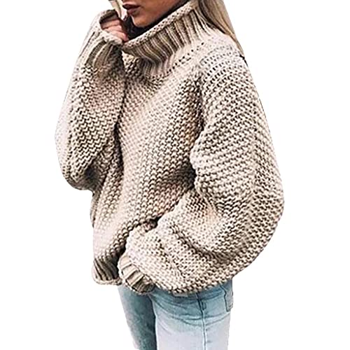 PAIDAXING Grobstrick Pullover Damen Strickpullover Rollkragenpullover Einfarbig Übergrößen Sweatshirt Longpulli Winterpullover Oberteile von PAIDAXING