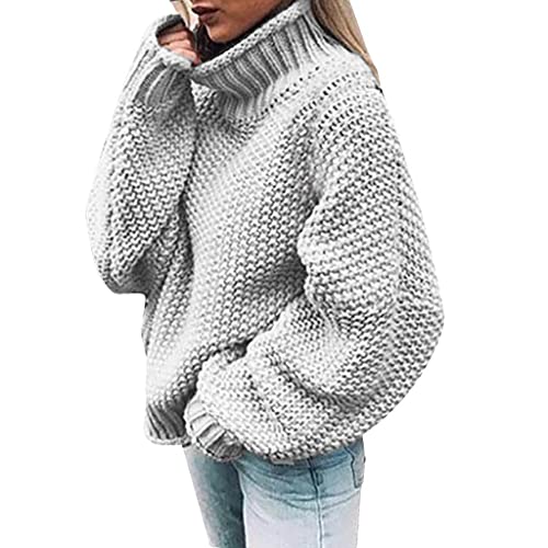 PAIDAXING Grobstrick Pullover Damen Strickpullover Rollkragenpullover Einfarbig Übergrößen Sweatshirt Longpulli Winterpullover Oberteile von PAIDAXING