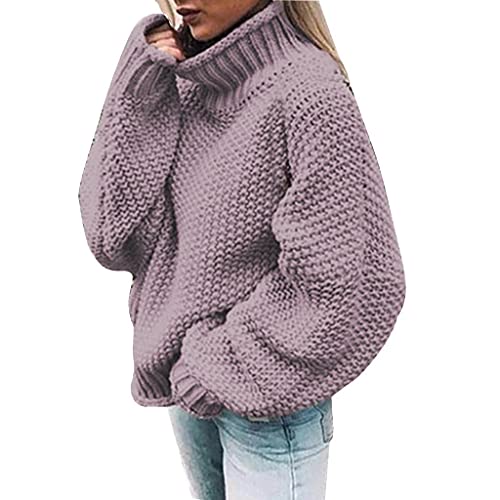 PAIDAXING Grobstrick Pullover Damen Strickpullover Rollkragenpullover Einfarbig Übergrößen Sweatshirt Longpulli Winterpullover Oberteile von PAIDAXING