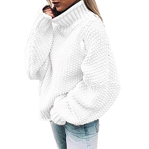 PAIDAXING Grobstrick Pullover Damen Strickpullover Rollkragenpullover Einfarbig Übergrößen Sweatshirt Longpulli Winterpullover Oberteile von PAIDAXING