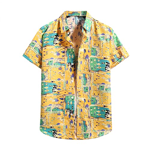 PAIDAXING Hemd Herren Freizeithemd Bunt Druck Hawaiihemd Strandhemd Kurzarm Button Down Shirt Freizeit Aloha Hawaii Kurzärmliges Shirts von PAIDAXING