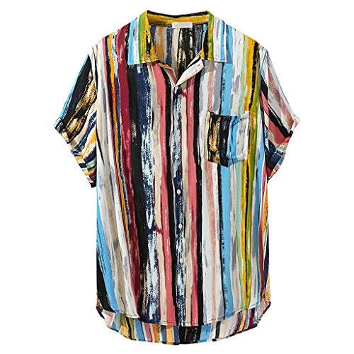 PAIDAXING Hemd Herren Freizeithemd Bunt Druck Hawaiihemd Strandhemd Kurzarm Fronttasche Shirt Freizeit Aloha Hawaii Hemd Shirts von PAIDAXING