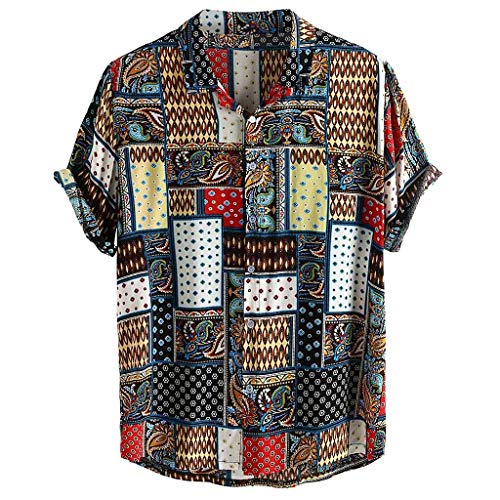 PAIDAXING Hemd Herren Freizeithemd Bunt Druck Hawaiihemd Strandhemd Kurzarm Fronttasche Shirt Freizeit Aloha Hawaii Hemd Shirts von PAIDAXING