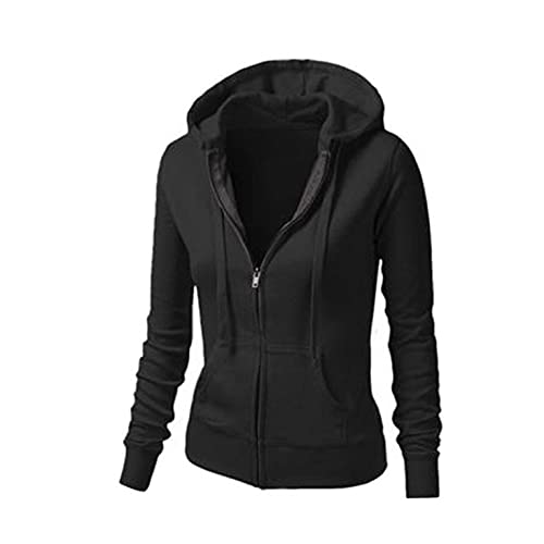 PAIDAXING Hoodie Damen Jacken Kapuzen Sweatjacke Pullover Reißverschluss Baumwolle Sweatshirts Kapuzenjacke Mantel Slim Fit Pulli Langarm mit Kängurutasche von PAIDAXING