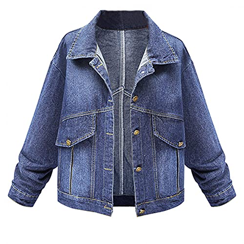 PAIDAXING Jeansjacke Damen Übergangsjacken Revers Jeans Jacket Langarm Frauen Vintage Herbstjacke Knopfleiste Denim Kurz Mantel Frühling Herbst Tops von PAIDAXING