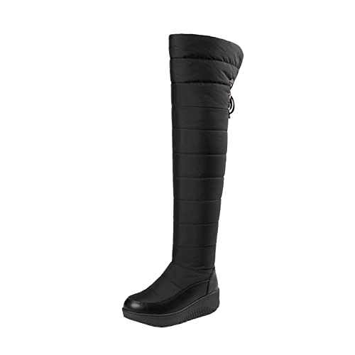 PAIDAXING Schneestiefel Damen Winterstiefel Overknee Thermostiefel Niedliche Schleife Keil Dicke Sohle Kniestiefel Wasserdicht gefütterte Winterboots von PAIDAXING