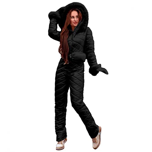 PAIDAXING Skianzug Damen Einteiler Wasserdicht Schneeanzug Skifahren Jumpsuit Outdoor Schneeoverall Winter Winddicht Anti-Schnee Overalls Skioverall mit Kapuze Reißverschluss von PAIDAXING