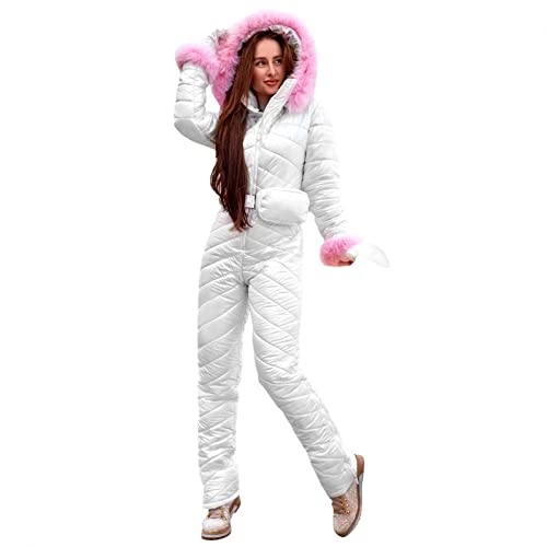 PAIDAXING Skianzug Damen Einteiler Wasserdicht Schneeanzug Skifahren Jumpsuit Outdoor Schneeoverall Winter Winddicht Anti-Schnee Overalls Skioverall mit Kapuze Reißverschluss von PAIDAXING