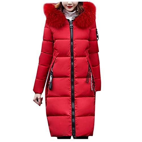 PAIDAXING Wintermantel Damen Lang Daunenmantel Kunstfell Kragen Puffer Mantel WarmWinddicht Steppmantel Daunenjacke Reißverschluss Kapuzemantel Windjacke Parka Coat von PAIDAXING