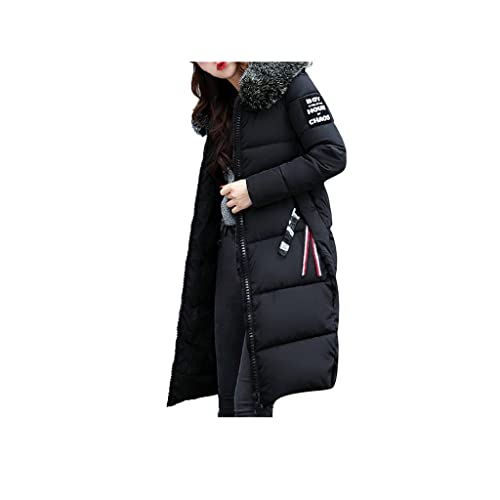 PAIDAXING Wintermantel Damen Lang Daunenmantel Kunstfell Kragen Puffer Mantel WarmWinddicht Steppmantel Daunenjacke Reißverschluss Kapuzemantel Windjacke Parka Coat von PAIDAXING