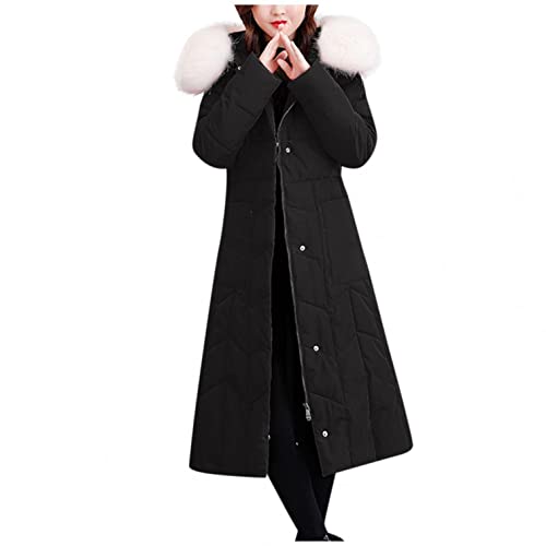 PAIDAXING Winterparka Damen Daunenjacke Lang Steppmantel Kunstfell Kapuze Daunenmantel Wintermantel Lange Mantel Slim Fit Steppmantel Kapuzemantel Winddicht Anti-Schnee von PAIDAXING