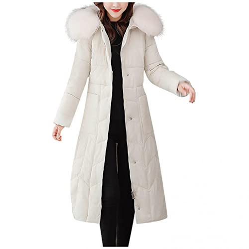 PAIDAXING Winterparka Damen Daunenjacke Lang Steppmantel Kunstfell Kapuze Daunenmantel Wintermantel Lange Mantel Slim Fit Steppmantel Kapuzemantel Winddicht Anti-Schnee von PAIDAXING