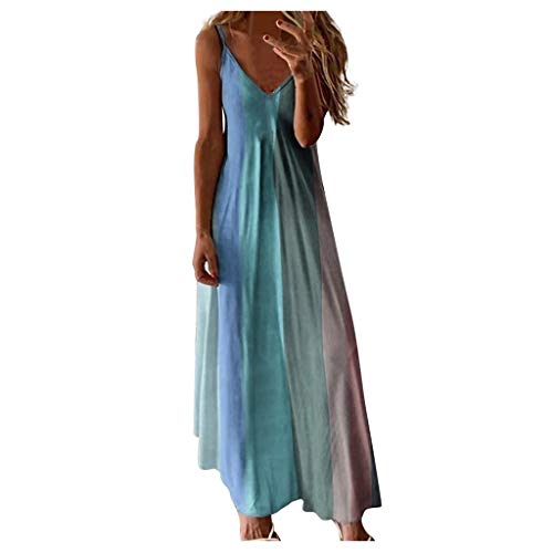 Sommerkleid Damen Lang Ärmellos Boho Strandkleider Mode Bunte Drucken Farbverlauf Batik Schmetterling Blumen Muster Maxikleider Trägerkleid Sommer V-Ausschnitt Spaghettiträger Kleid Freizeitkleid von PAIDAXING