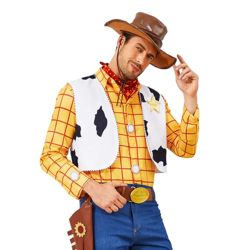 PAINEOMN Holziges Hemd für Herren, Holzweste, Cowboys, Halloween, Cosplay, Kostüm, Erwachsene, lange Ärmel, kariert, Button-Down-Shirt, Woody Set, XL PAINEOMN Holziges Hemd für Herren, Holzweste, Cowboys, Halloween, Cosplay, Kostüm, Erwachsene, lange Ärmel, kariert, Button-Down-Shirt, Woody Set, XL von PAINEOMN