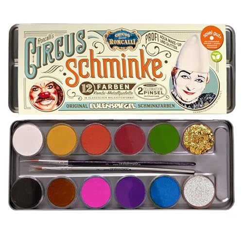 NEU Kinderschminke / Theater-Make-Up Roncalli 12 Farben & Glitzer Metall-Palette von PAINT IT EASY