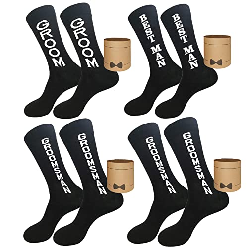 PAIXUN Lustige Socken für Trauzeugen, Geschenke für Männer, Hochzeitsantrag, 100 % Baumwolle, Trauzeugen-Socken, D: 1 Paar Bräutigam + 1 Paar Bestman + 2 Paar Trauzeugen, Einheitsgr��e von PAIXUN