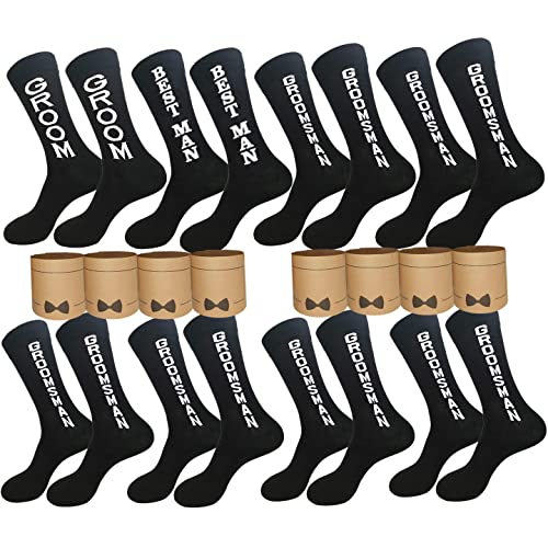 PAIXUN Lustige Socken für Trauzeugen, Geschenke für Männer, Hochzeitsantrag, 100 % Baumwolle, Trauzeugen-Socken, H: 1 Paar Bräutigam + 1 Paar Bestman + 6 Paar Trauzeugen, Einheitsgr��e von PAIXUN