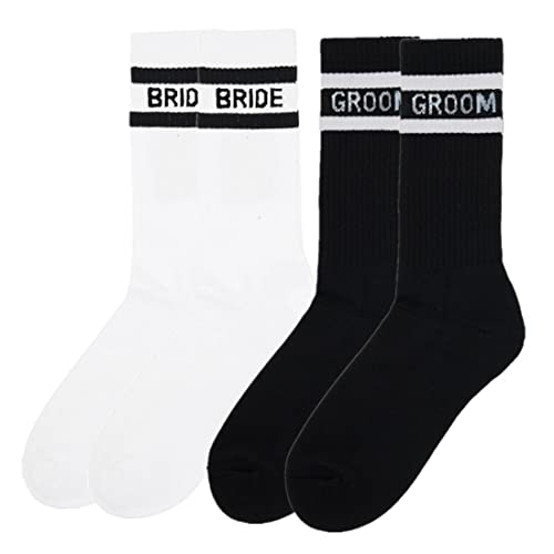 PAIXUN Socken für Damen und Herren, Hochzeitsgeschenke für Paare, Geschenke zur Verlobung für Sie und Ihn, lustige Socken, Zj1: 1 Paar Bräutigam+1 Paar Braut, Einheitsgr��e von PAIXUN