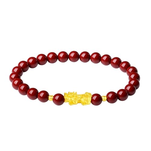 PAJKMYT Damen-Armband aus 999 reinem Gold – 6 mm lila Gold Sand reines Gold Pixiu elastische Kordel Perlenarmband, Glücksgeschenk (15–17 cm) von PAJKMYT