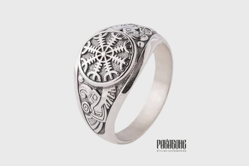 Wikinger Ring Helm Der Ehrfurcht Und Odins Raben Hugin Munin - Schmuck Für Männer Frauen Art.001-225 von PAKABONE
