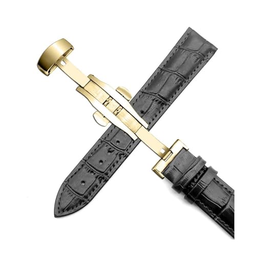 PAKMEZ 14-24mm Leder Uhrengurt Leder Ersatzbänder, Schwarzes Gold, 19mm von PAKMEZ
