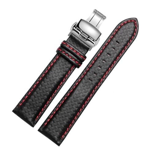 PAKMEZ 18-24mm Leder Uhrenband-Leder-Austausch Uhrengurt, Rote Bereitstellung von Verschluss, 18mm Silberverschluss von PAKMEZ