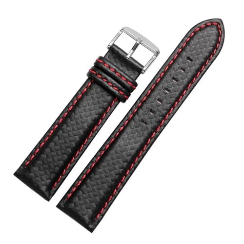 PAKMEZ 18-24mm Leder Uhrenband-Leder-Austausch Uhrengurt, Roter Stiftverschluss, 18mm Silberverschluss von PAKMEZ