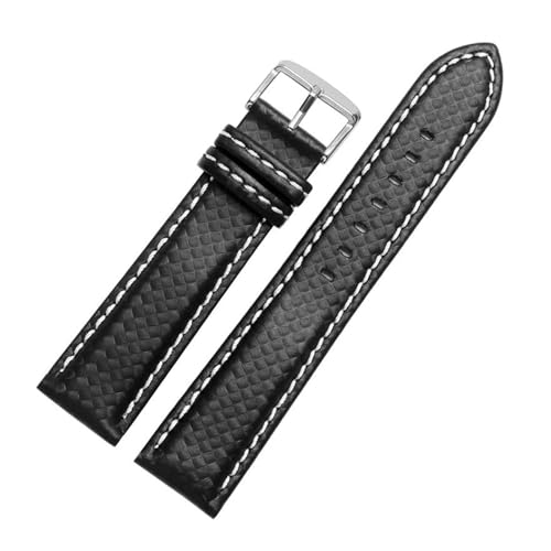 PAKMEZ 18-24mm Leder Uhrenband-Leder-Austausch Uhrengurt, Weißer Stiftverschluss, 23mm Silberverschluss von PAKMEZ