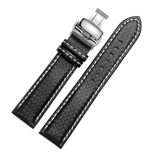 PAKMEZ 18-24mm Leder Uhrenband-Leder-Austausch Uhrengurt, Weißer Verschluss, 22mm schwarzer Verschluss von PAKMEZ
