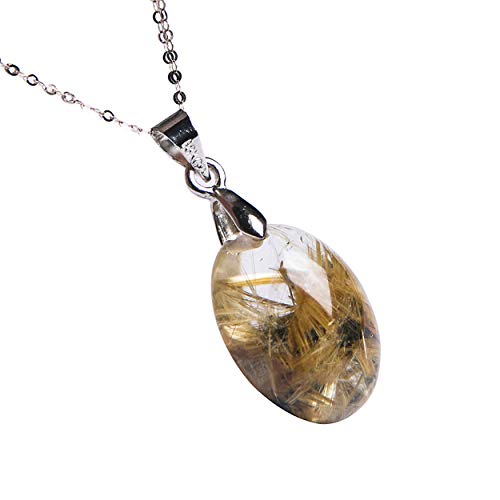 PAKMEZ Echter Schmuck Anhänger Naturgold Titan Rutilquarz Kristall Edelstein Perlenkette for Frauen von PAKMEZ