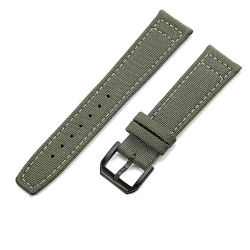 PAKMEZ Fabric Watch Armband 20-22mm Nylon Canvas Watch Band, Grün-schwarz-k10, 21mm von PAKMEZ