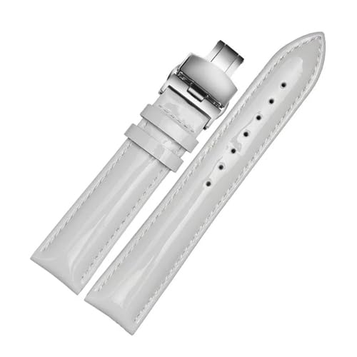 PAKMEZ Leder-Uhrband-Armband 14-20mm Leder Uhrengurt, Weiße Faltung, 18mm Silberverschluss von PAKMEZ