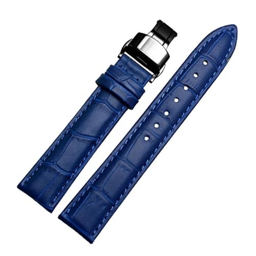 PAKMEZ Leder-Uhrband-Armband mit Schmetterlingsklasamme 12-24mm Leder Uhrenbänder, Blau Schwarz, 16mm von PAKMEZ