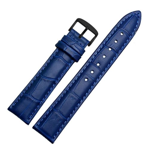 PAKMEZ Leder-Uhrband-Armband mit Schmetterlingsklasamme 12-24mm Leder Uhrenbänder, Blauer Pin schwarz, 14mm von PAKMEZ