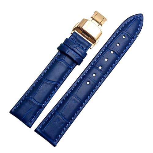 PAKMEZ Leder-Uhrband-Armband mit Schmetterlingsklasamme 12-24mm Leder Uhrenbänder, Blaues Gold, 22mm von PAKMEZ