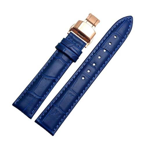 PAKMEZ Leder-Uhrband-Armband mit Schmetterlingsklasamme 12-24mm Leder Uhrenbänder, Blaues Roségold, 12mm von PAKMEZ