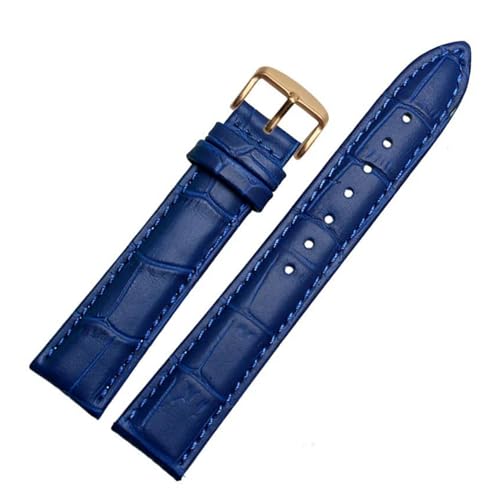 PAKMEZ Leder-Uhrband-Armband mit Schmetterlingsklasamme 12-24mm Leder Uhrenbänder, Blue Pin Gold, 20mm von PAKMEZ