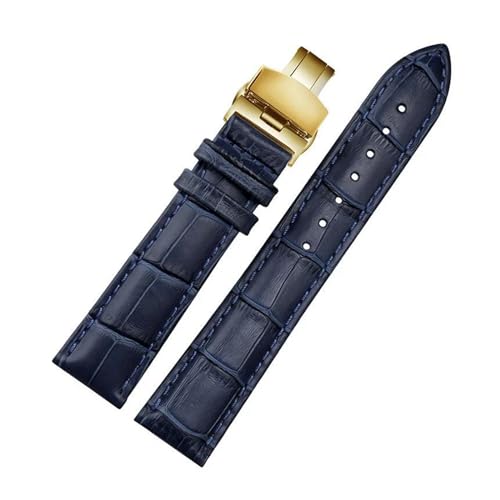 PAKMEZ Leder-Uhrband-Armband mit Schmetterlingsklasamme 12-24mm Leder Uhrenbänder, Dunkelblau Gold, 12mm von PAKMEZ
