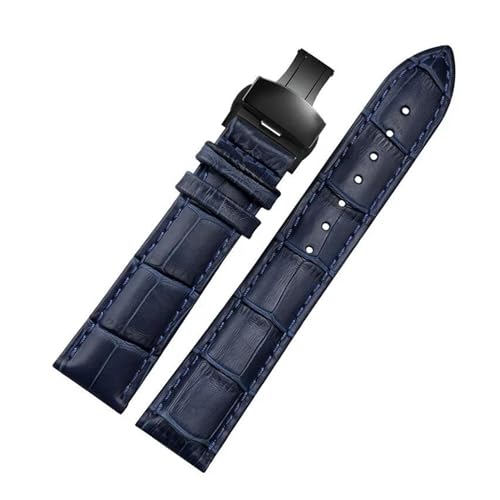 PAKMEZ Leder-Uhrband-Armband mit Schmetterlingsklasamme 12-24mm Leder Uhrenbänder, Dunkelblau schwarz, 21mm von PAKMEZ