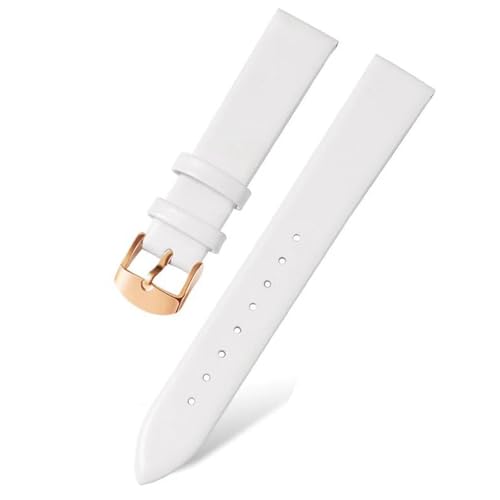 PAKMEZ Leder-Uhren-Bänder 10-22mm Leder Uhrengurt Ersatzarmband, Weiß-Rose-Schnalle, 12mm von PAKMEZ