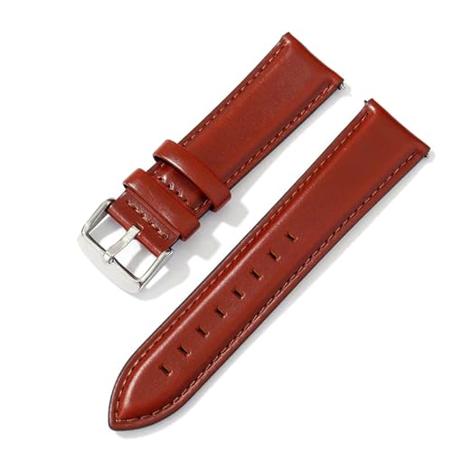 PAKMEZ Leder-Uhren-Band-Armband 18-22mm Schnellveröffentlichung Lederschuhgurt, Rotbrauner-Silver, 20mm von PAKMEZ