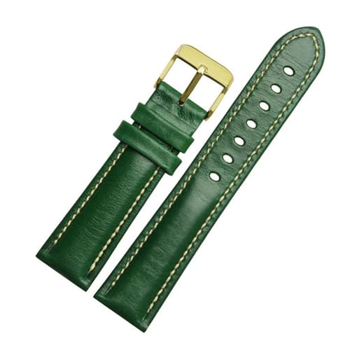PAKMEZ Leder-Uhren-Band-Gurt 18-22mm Leahther Armband mit rostfreier Schnalle, Grün Gold, 21mm von PAKMEZ