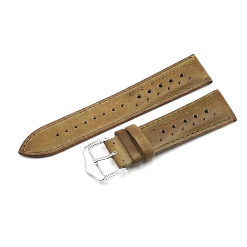 PAKMEZ Leder-Uhren-Band-Gurt 20-24mm Ersatzuhr-Gurt für Männer und Frauen, Gelbgrün, 22mm von PAKMEZ