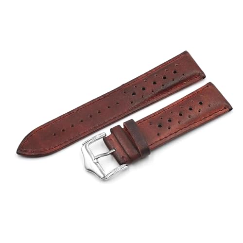 PAKMEZ Leder-Uhren-Band-Gurt 20-24mm Ersatzuhr-Gurt für Männer und Frauen, Rot, 22mm von PAKMEZ