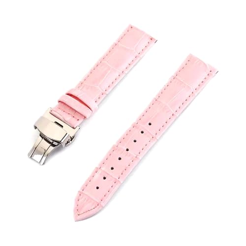 PAKMEZ Leder Uhrenbänder 12-24mm Ersatz Uhrengurt mit Schmetterlingsschnalle, Rosa, 15mm von PAKMEZ