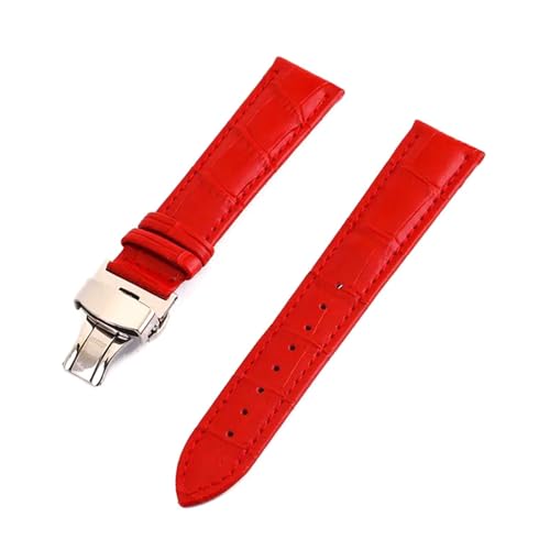 PAKMEZ Leder Uhrenbänder 12-24mm Ersatz Uhrengurt mit Schmetterlingsschnalle, Rot, 16mm von PAKMEZ