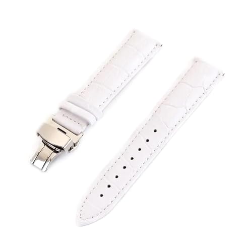 PAKMEZ Leder Uhrenbänder 12-24mm Ersatz Uhrengurt mit Schmetterlingsschnalle, Weiß, 19mm von PAKMEZ