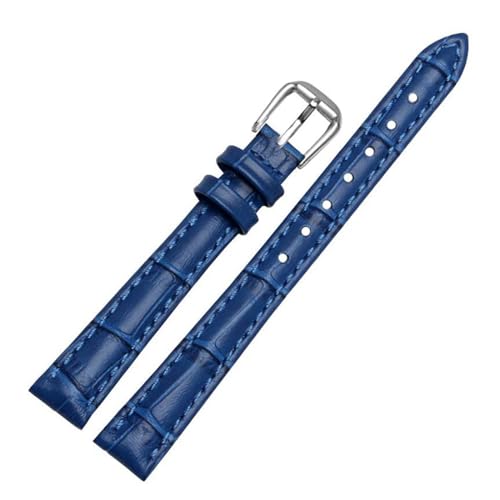 PAKMEZ Leder Uhrenband 10/12/14mm Leder Austauscharmband, Blau, 12mm Silberverschluss von PAKMEZ