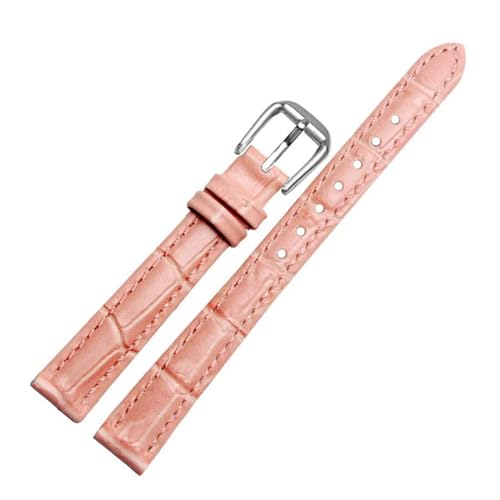 PAKMEZ Leder Uhrenband 10/12/14mm Leder Austauscharmband, Rosa, 12mm Silberverschluss von PAKMEZ